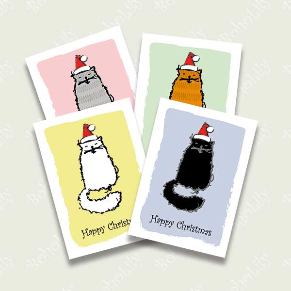 The Tatty Cat character is born out of an embroidery gone wrong & features in these Christmas cards for the alternative cat-obsessed celebrator of Christmas. Each pack contains four different designs on smooth matt 300gsm card, with white envelopes. Blank inside.